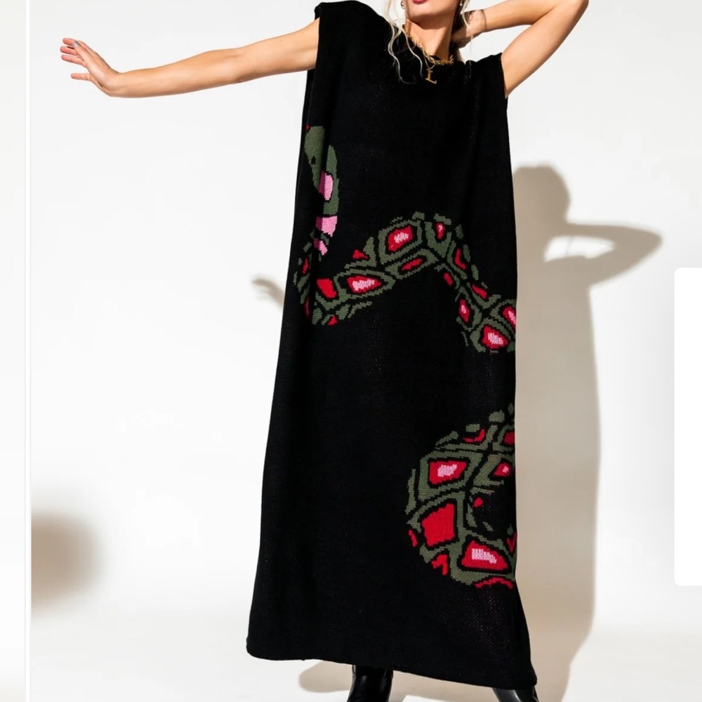 Dressed in LALA Big Reputation Oversized Knit Maxi Dress in Snake